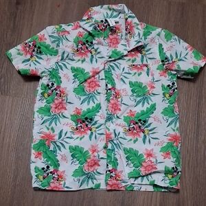 Janie and Jack White and Green Button Down Shirt Tropical Style